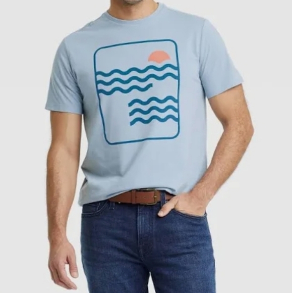 Goodfellow and Co Foggy Blue Aquatic Graphic Short Sleeve T-shirt Size L - Picture 1 of 6